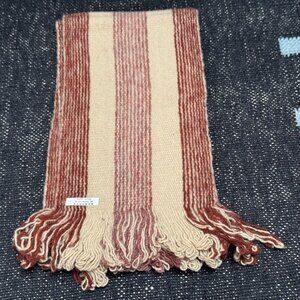 Ecuadorian 100% Wool Fringed Scarf, Natural with Brown Stripes